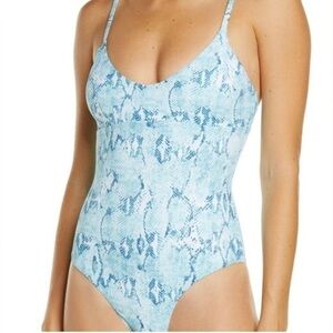 🩵 Chelsea28 Blue Snakeskin Print One-Piece Swimsuit NWT Medium